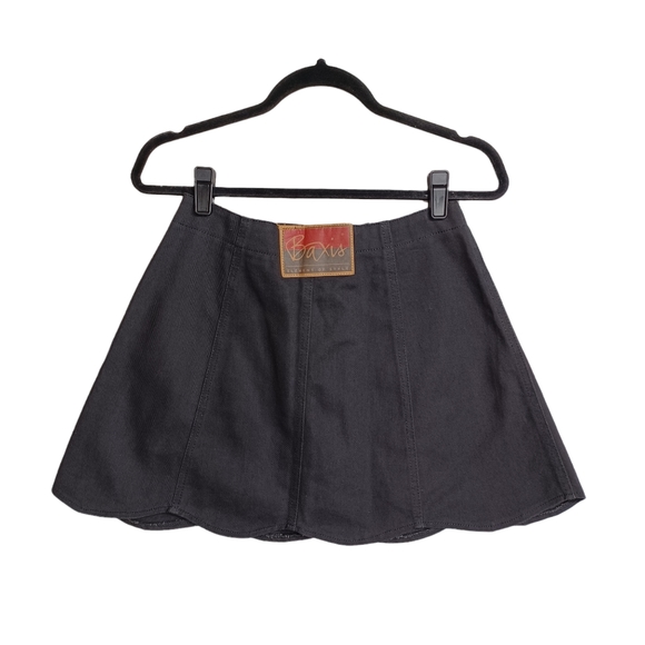 VTG BAXIS Silver Button Front Scallop Hem A Line Circle Black Denim Skirt 11 - Picture 2 of 7